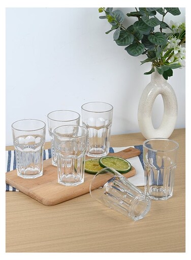 Embossed Old Fashioned Whiskey Glasses - Durable 330ml Hiball Glass for Cocktails, Water, Juice, Beer, Wine-Special Edition Glassware Set, Dishware, Dishwasher Safe