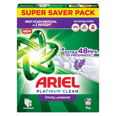 أريال بلاتينيوم كلين مسحوق غسيل للغسالات ذات التحميل الأمامي، برائحة اللافندر، 5 كغ