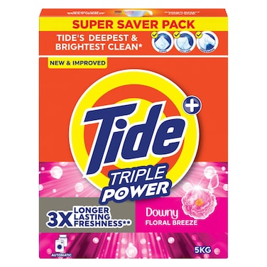 تايد مسحوق غسيل ثلاثي القوة للغسالات الأمامية، داوني فلورال بريز، 5 كلغ