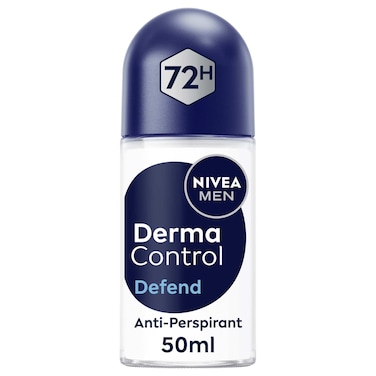 NIVEA MEN Derma Control Defend Extra Comfort Anti-Perspirant Roll-On, with Pure Hyaluron and Pro-Vitamin B5, 72H Protection, 50ml