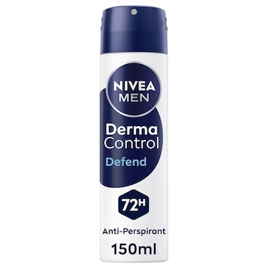 NIVEA MEN Derma Control Defend Extra Comfort Anti-Perspirant Spray,with Pure Hyaluron and Pro-Vitamin B5, 72H Protection, 150ml
