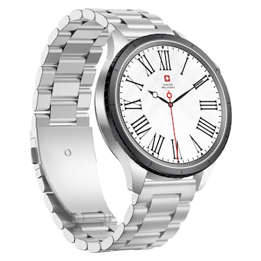 سويس ميلتاري دوم 8 ساعة ذكية بسوار فضي وحلقة ساعة سوداء