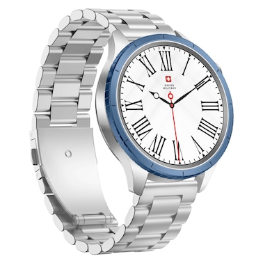 Swiss Military Dom 8 Smartwatch, Silver Strap and Blue Watch Ring