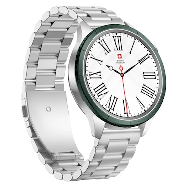 سويس ميلتاري دوم 8 ساعة ذكية بسوار فضي وحلقة ساعة خضراء