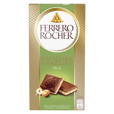 Ferrero Rocher Milk Chocolate Bar with Macadamia and Hazelnut, 90g
