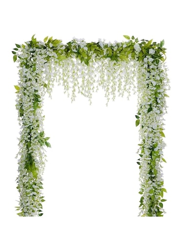 Caroyee Wisteria Artificial Flowers Garland, 4Pcs Total 28.8ft White Artificial Wisteria Vine Silk Hanging Flower for Home Garden Outdoor Ceremony Wedding Arch Floral Decor