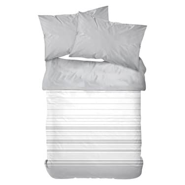Kasa Cotton Stripe Duvet Cover Set, Grey, 260x240cm