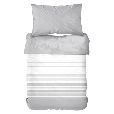 كاسا طقم غطاء لحاف من القطن، بطبعة مخططة، رمادي، 160×220 سم