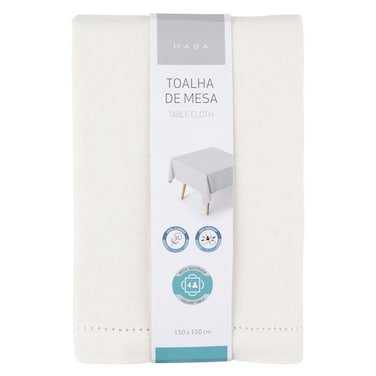 كاسا مفرش طاولة قطني مقاوم للبقع، أبيض، 150×150 سم