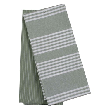 كاسا مناشف مطبخ من مزيج القطن، مخططة باللون الأخضر، 40 × 60 سم، قطعتان