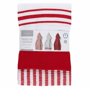 Kasa Cotton Blend Kitchen Cloths, Red Terry, 40x60cm, 3 PCS