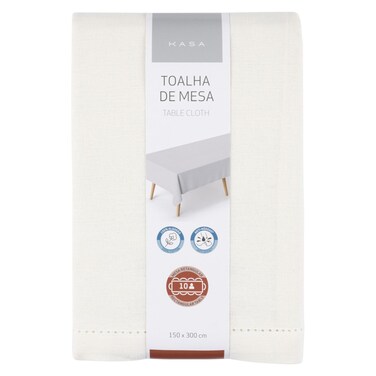 Kasa Anti Stain Cotton Table Cloth, White, 150x300cm