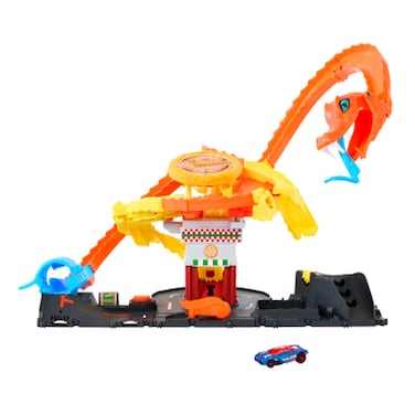 هوت ويلز سيتي مجموعة مسارات سيارات الألعاب مسار حلزوني على شكل ذيل ثعبان هجوم كوبرا سيتي بيتزا