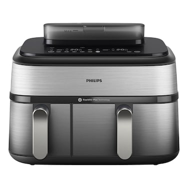 Philips 5000 Series Dual Basket Airfryer with Steam NA555/09, 9 L, 2750 W, 12 Presets, Silver Stainless Steel