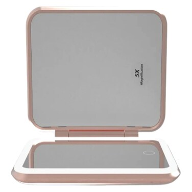 Porodo Lifestyle 5000mAh Power Bank Magnifying Mirror, White and Rose Gold