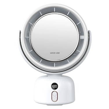 Green Lion Makeup Mirror Fan, White