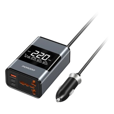 Porodo Universal AC Car Power Inverter, Grey
