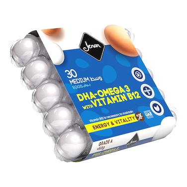Jenan DHA-Omega 3 with Vitamin B 12 Medium Eggs, 30 PCS