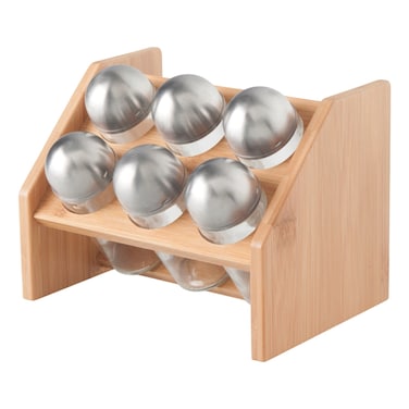 Kasa Spice Rack with 6 Bamboo Jars