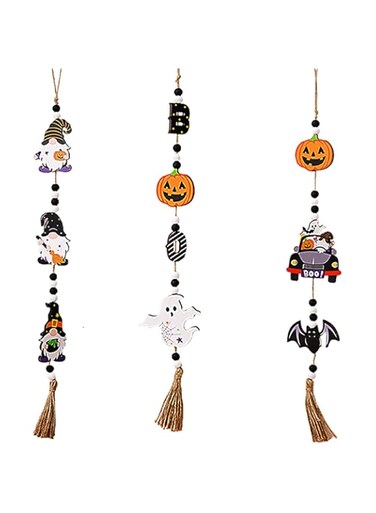 BrainGiggles Set of 3 Spooky Halloween Wooden Beads Ornaments, Ghost and Pumpkin Wall Hangings, Perfect for Halloween Decor and Themed Parties
