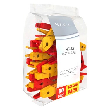 كاسا سبرينغز مشابك ملابس، أحمر وأصفر، 50 قطعة