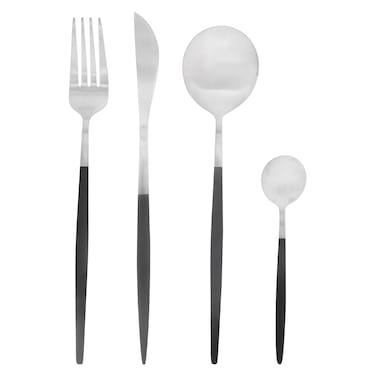 Silver Cutlery Set with Black Handle, 24 PCS