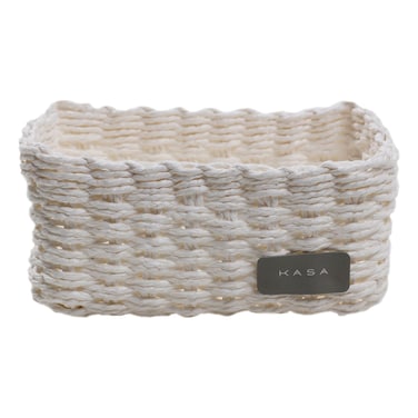 كاسا سلة مستطيلة، صغيرة، باللون الأبيض