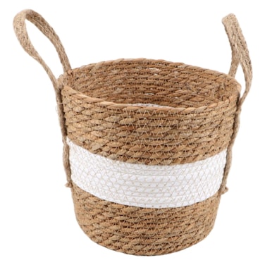 White Stripe Woven Tall Basket, Small