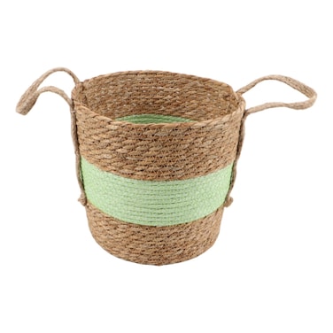 Green Stripe Woven Tall Basket, Medium
