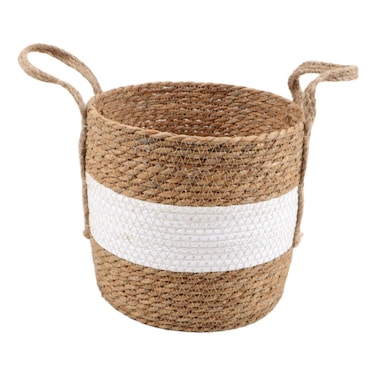 White Stripe Woven Tall Basket, Large