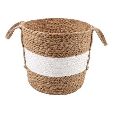 White Stripe Woven Tall Basket, Medium