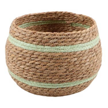 Green Stripe Woven Round Basket, Medium