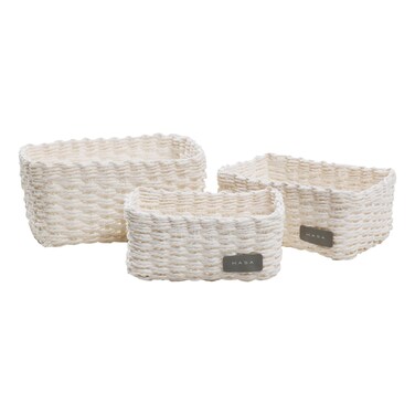 كاسا سلال مستطيلة، بيضاء، 3 قطع