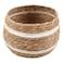 White Stripe Woven Round Basket, Medium