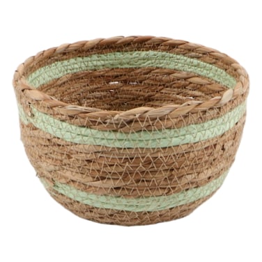 Green Stripe Woven Round Basket, Small