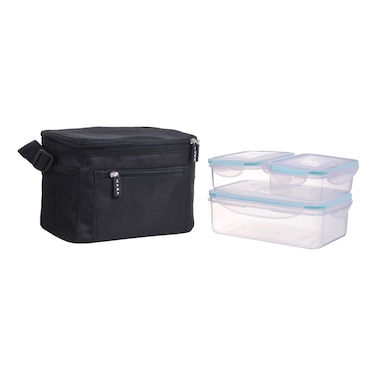 Kasa Food Holder Suitcase with 3 Lunch Box, Black