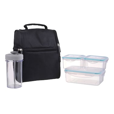 طقم حقيبة غداء حرارية مع مقابض، 3 علب و1 قارورة