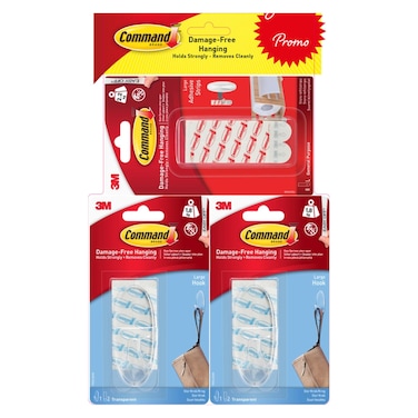 3 إم خطافات شفافة كبيرة، 2 قطع + شريط لاصق لإعادة التعبئة مجاني