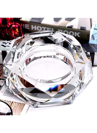 HYTT Crystal Ash Tray Holder for Home Office Tabletop Decoration, Gift Ashtray, Beautiful Decoration Craft, Silver
