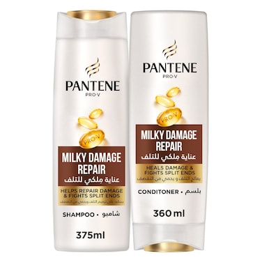 Pantene Pro-V Milky Damage Repair Shampoo, 375ml + Pro-V Milky Damage Repair Conditioner, 360ml