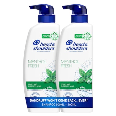 هيد أند شولدرز شامبو منعش بالمنثول مضاد للقشرة، 500 ملل، حزمة من 2
