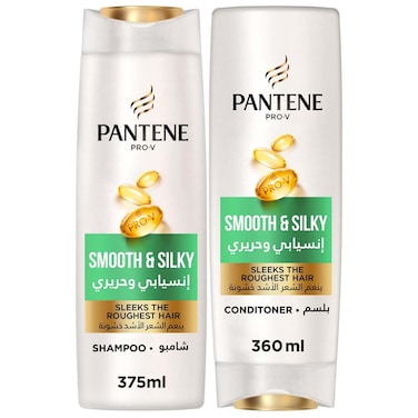 Pantene Pro-V Smooth &amp; Silky Shampo, 375ml + Conditioner, 360ml