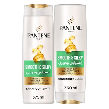 Pantene Pro-V Smooth and Silky Shampoo, 375ml + Pro-V Smooth and Silky Conditioner, 360ml