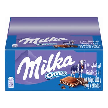 Milka Oreo Chocolate Bar, 90g Pack of 20