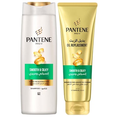بانتين برو-في شامبو إنسيابي وحريري 375 ملل + بديل الزيت، 275 ملل