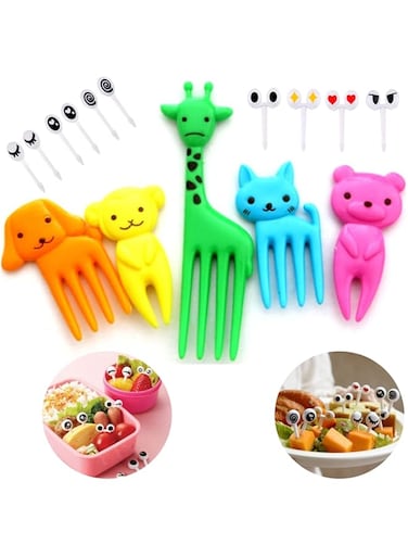SHOWAY Kid's Cute Animal Food Fruit Forks, Assorted colors, Model:DFORKS01-MX,10 Pieces