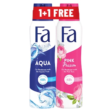 Fa Pink Passion Roll On, Pink Rose, 150ml + Fa Aqua Roll On, Aquatic Fresh, 150ml