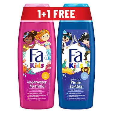 Fa Underwater Mermaid Kids Shower Gel, Sweet Berry, 250ml + Fa Pirate Fantasy Kids Shower Gel, Wild Ocean, 250ml