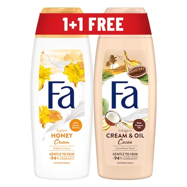 Fa Explore Honey Cream Shower Gel, Golden Iris, 250ml + Fa Cream and Oil Cocoa Shower Gel, Cacao Butter, 250ml