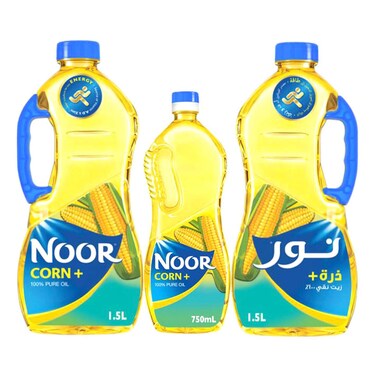 Noor Corn Oil, 1.5L Pack of 2 + Noor Corn Oil, 750ml